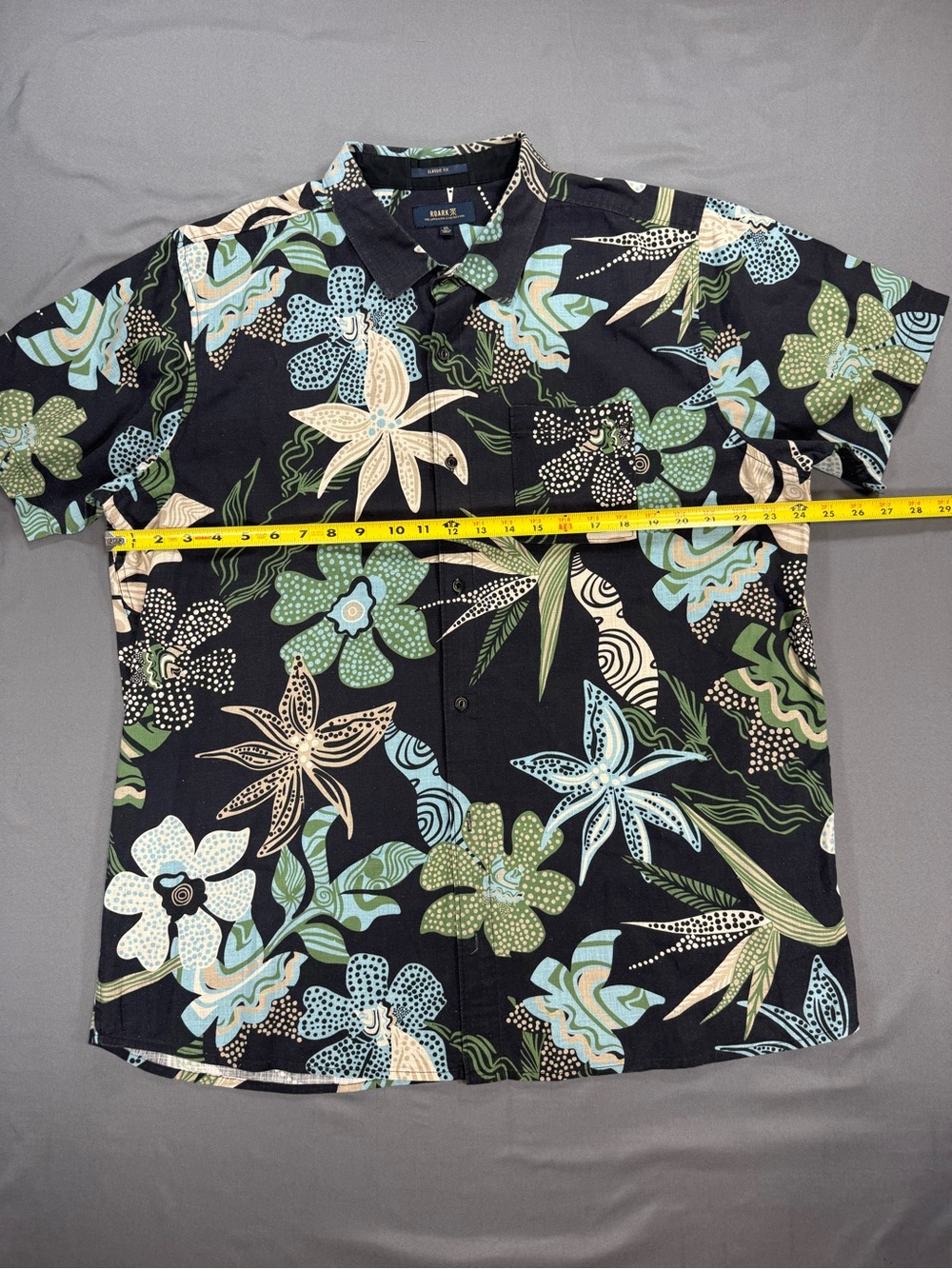 Roark Black Short-Sleeve Floral Button-Down Shirt with Green and Blue Print - Picture 6 of 7